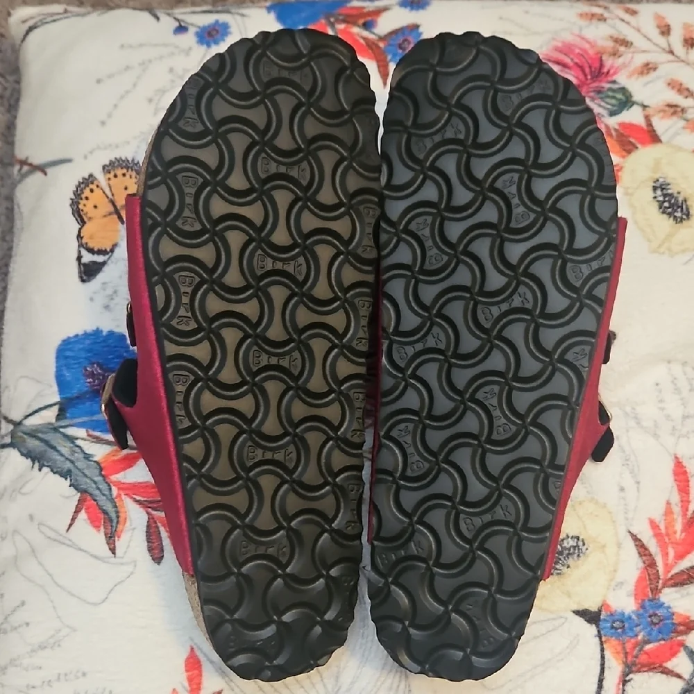Velvet Burgundy Birkenstock Women's Sandals - Picture 2 of 5